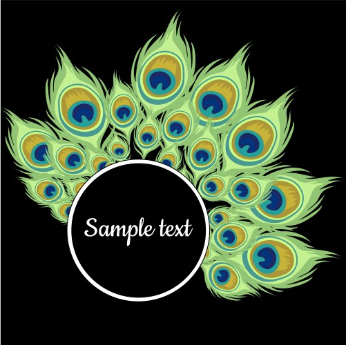 Round frame with green peacock feathers vector image