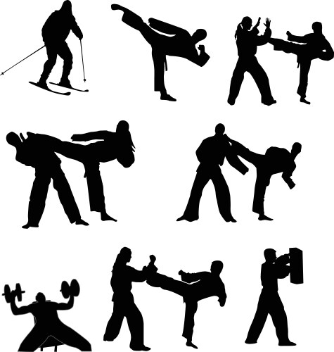 Silhouetted Martial Arts Figures Vector Image