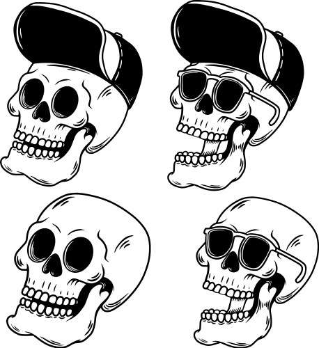 Hand drawn skulls in baseball cap design element Vector Image