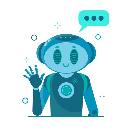 Smiling chat bot character robot helping solve vector image