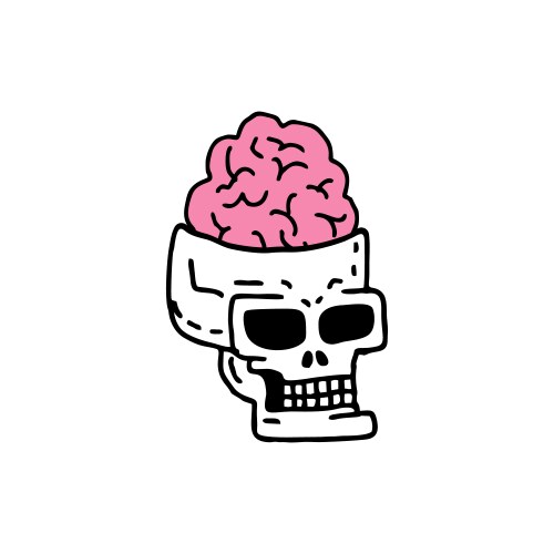 Cartoon Skull with Brains Vector Image