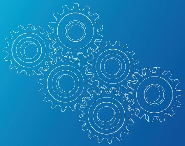Gear sketch rendering of 3d wire-frame vector image