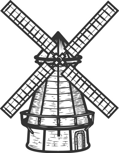 Windmill isolated on white background hand drawn Vector Image