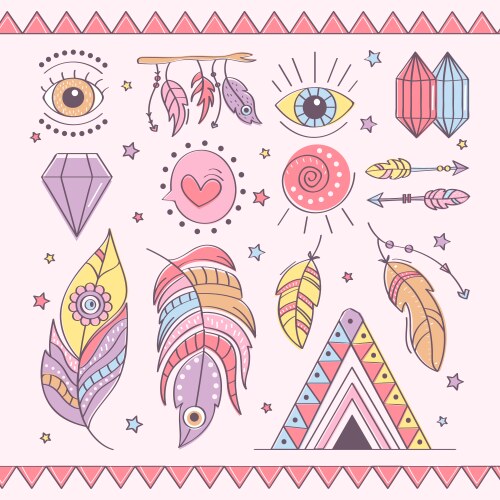 Engraving hand drawn boho element collection Vector Image