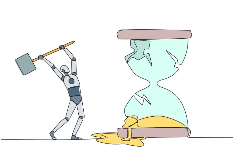 Continuous one line drawing robot preparing vector image