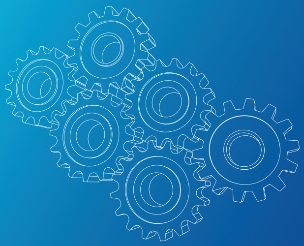 cogs and gears rendering of 3d wire-frame vector image