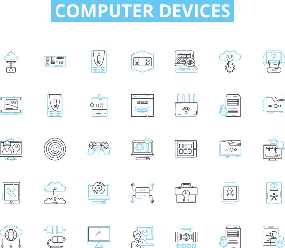 Computer devices linear icons set keyboard mouse vector image