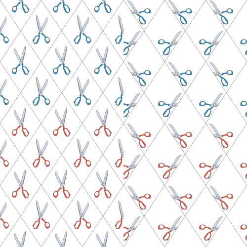 Set of patterns with scissors and cutting line vector image