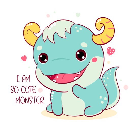 Square card with cute baby monster inscription i Vector Image