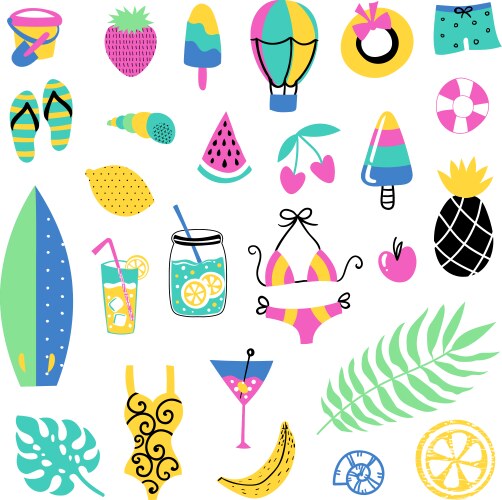 Set of summer and beach vacations elements Vector Image
