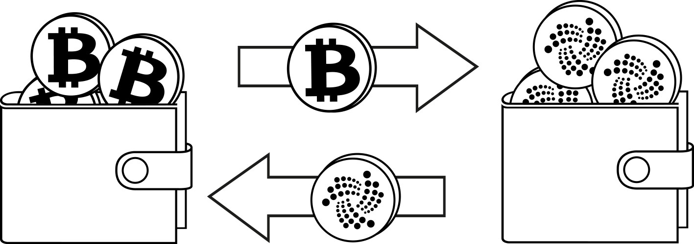 Exchange between bitcoin and iota in the wallet vector image
