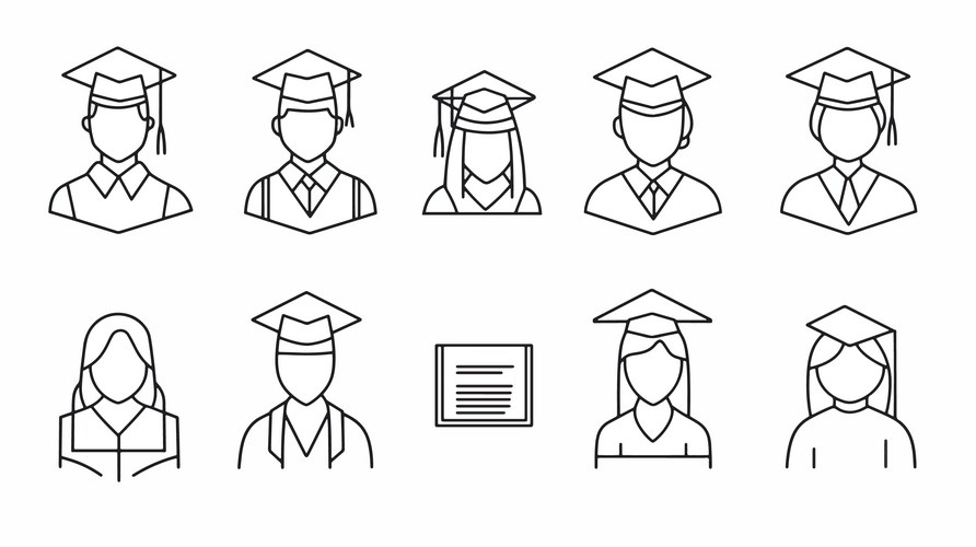 Diverse graduation icons for educational themes Vector Image