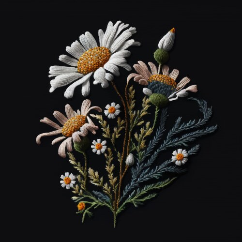 Embroidery chamomile flowers black floral Vector Image