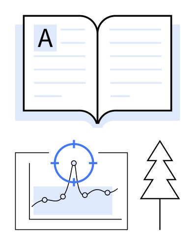 Open book data graph with target focus and tree vector image