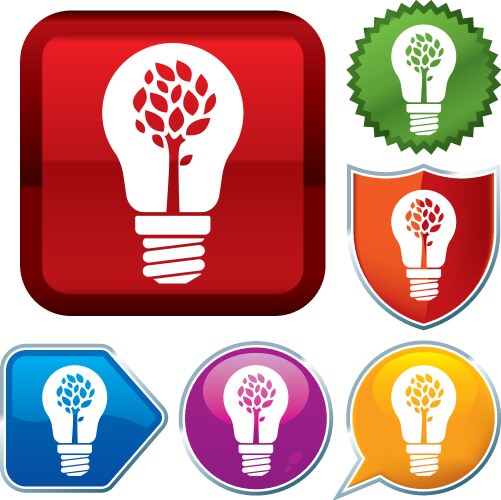 Set shiny icon series on buttons lightbulb tree vector image
