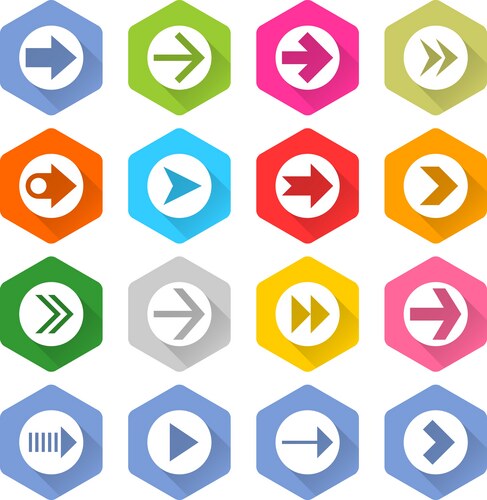 Flat arrow icon set hexagon web button vector image