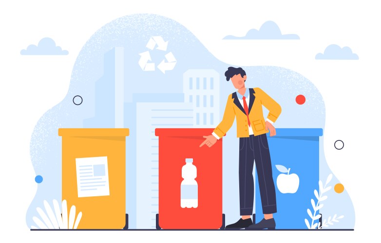 Man with garbage sorting concept vector image
