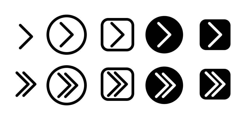 Right arrow icon set next and forward pointer vector image
