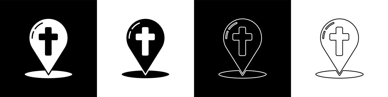 Set map pointer with christian cross icon vector image