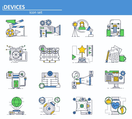 Set of computer hardware devces and movie vector image