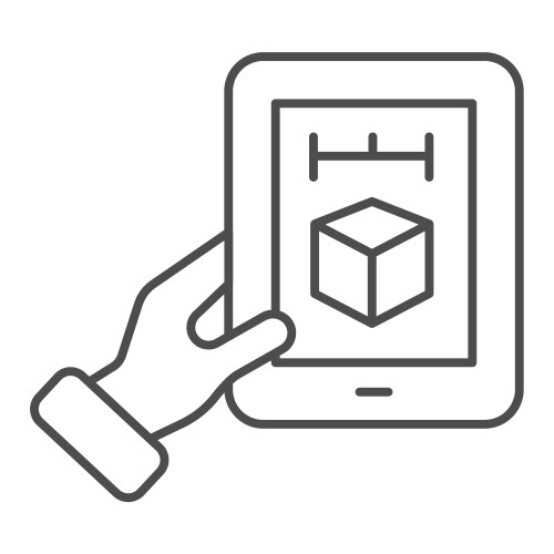 3d cube on tablet thin line icon modeling vector image