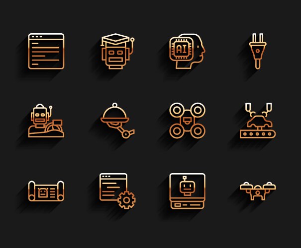 Set line robot blueprint computer api interface vector image