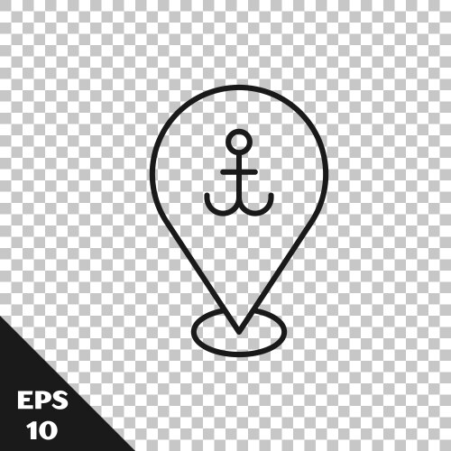 Black line map pointer with anchor icon isolated vektorbild