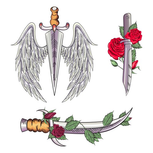 Old school styled tattoo a dagger through rose Vector Image