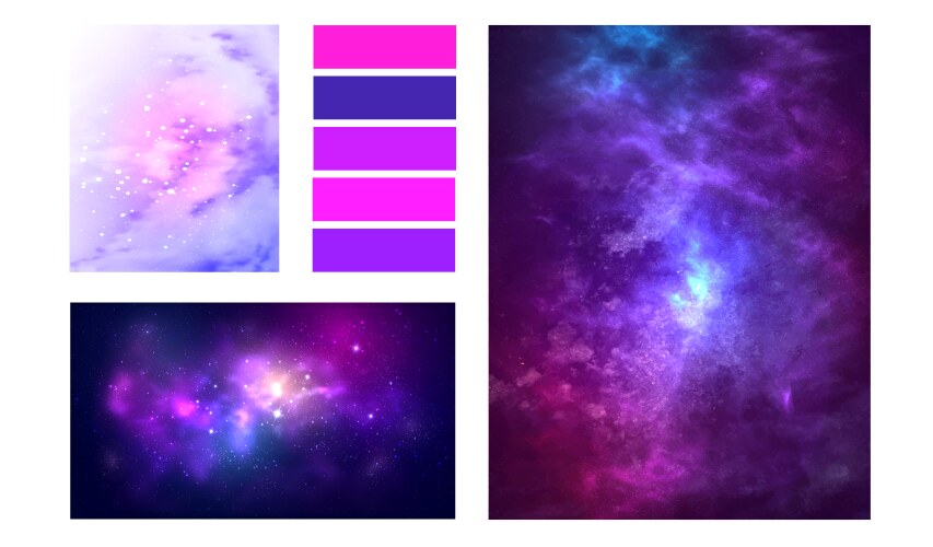 Space moodboard collage of purple galaxy layout vector image