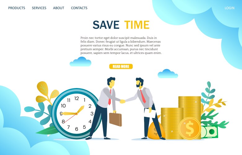 save time website landing page design vector image vector image