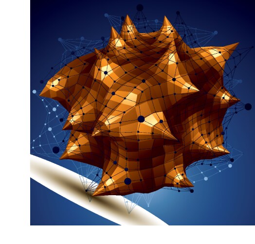 Abstract asymmetric golden object with lines mesh vector image