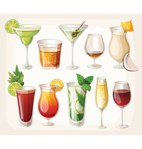 Collection of alcohol drinks and coctails vector image