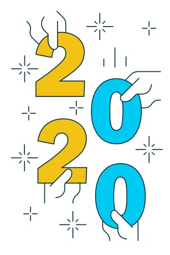 hands holding figures 2020 on white background vector image