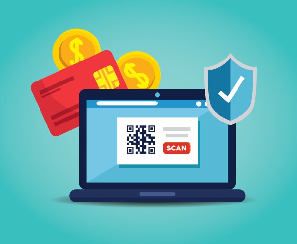 Scan code qr with laptop computer and icons vector image