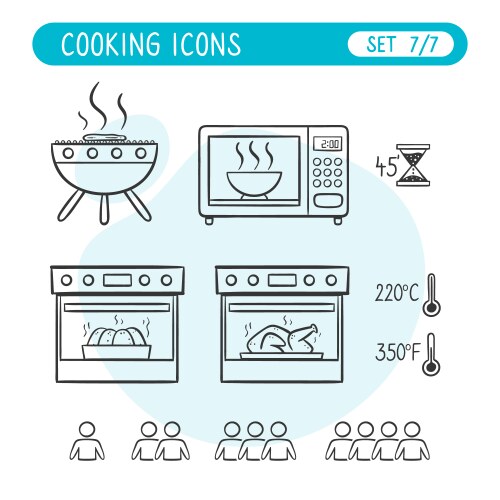 Cooking icon set 4 7 doodle version Royalty Free Vector
