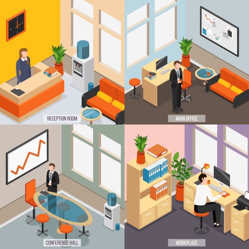 Isometric office workplace concept Royalty Free Vector Image