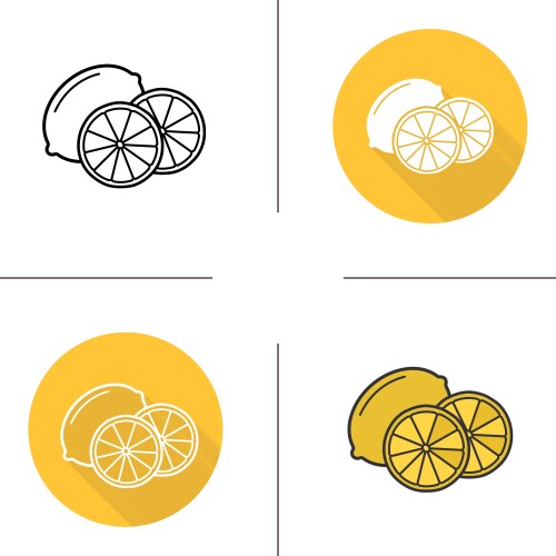 Lemon flat design linear and color icons set vector image
