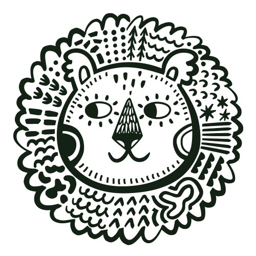 black and white cute lion portrait with decorative vector image