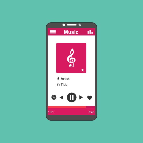 Media player application app template with flat vector image