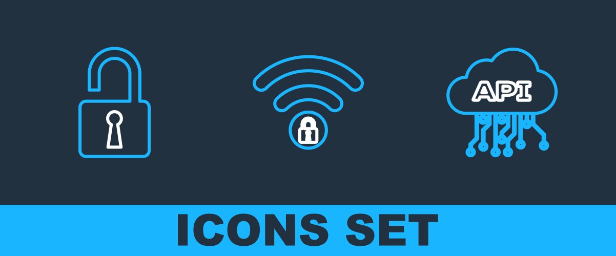 Set line cloud api interface open padlock vektorbild