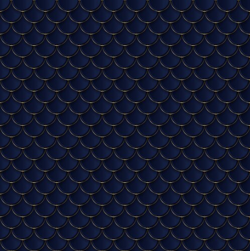 Blue circles with gold line fish scales seamless vector image