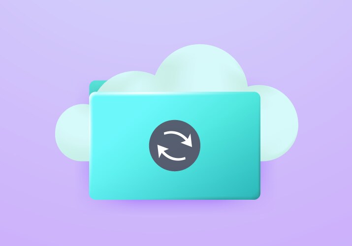 Computer folder with file sync icon cloud 3d vector image