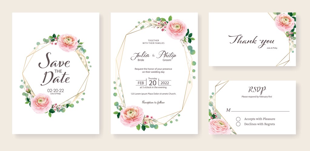 Floral Wedding Save the Date RSVP Card Vector Image