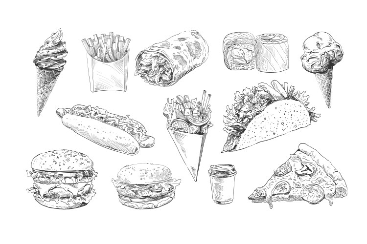 Street Food Sketch Set Vector Image