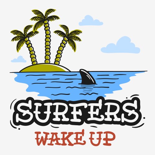 Shark Fin Surfing Island Art Vector Image