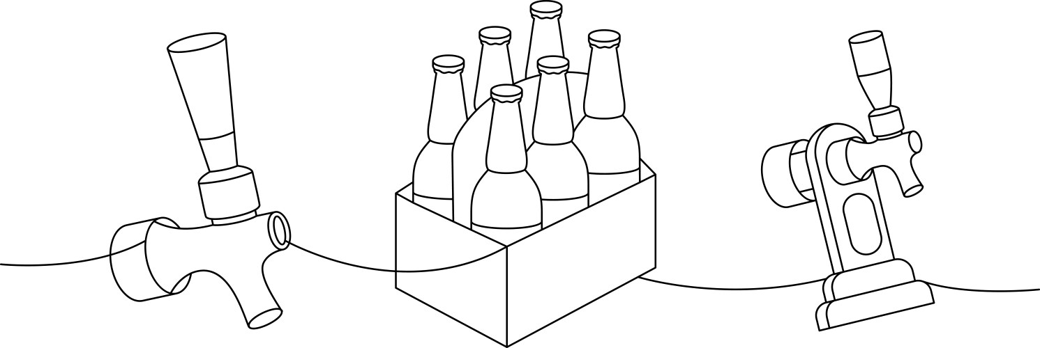 Beer pub products one line continuous drawing vector image