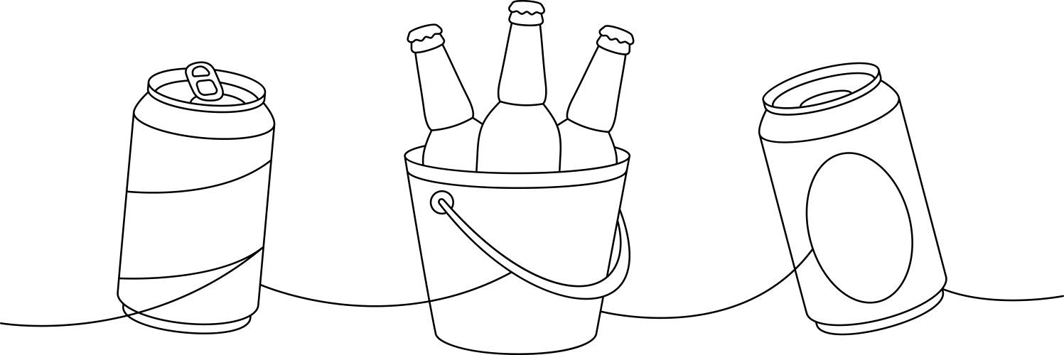 Beer elements one line continuous drawing vector image