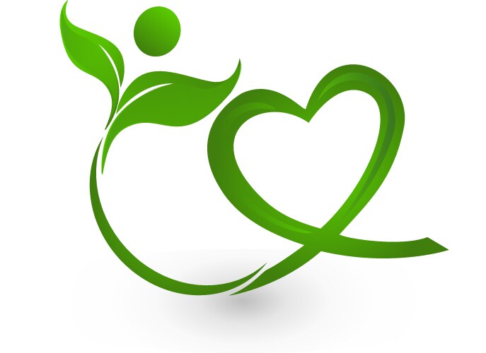 healthy leafs with heart shape logo vector image vector image