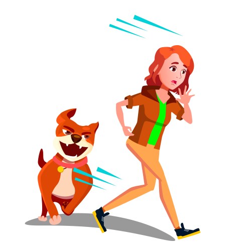 Scared girl runs away from the dog vector image