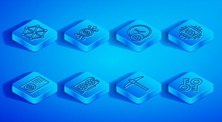 Set line blockchain technology bitcoin circuit vector image